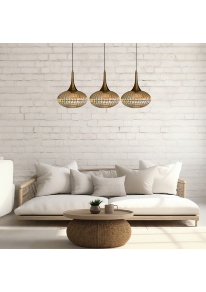 Elegant Cam Bal Rengi Avize Üçlü Eskitme Külah Başlık Sarkıt Lamba Restoran Salon Aydınlatma fiyatları
