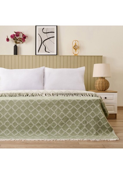 Soft Zivra Pamuklu Çift Kişilik Battaniye - Yeşil - 200X220 cm