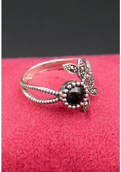 925 Ayar Kadın Gümüş Oltu Taşı Yüzük SY00058 fiyatları