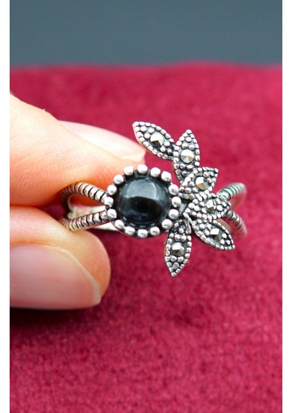 925 Ayar Kadın Gümüş Oltu Taşı Yüzük SY00058 fırsatları