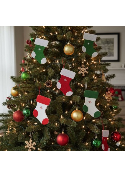 El Yapımı Yılbaşı Ağacı Süsü, Çam Ağacı Süsü, Noel Ağacı Süsü, 5'li Keçe Yılbaşı Çorabı