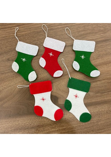 El Yapımı Yılbaşı Ağacı Süsü, Çam Ağacı Süsü, Noel Ağacı Süsü, 5'li Keçe Yılbaşı Çorabı modelleri