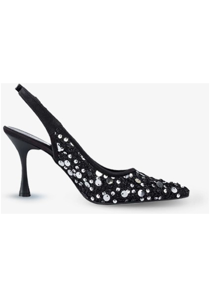 Kadın Parıltılı Topuklu Ayakkabı Siyah