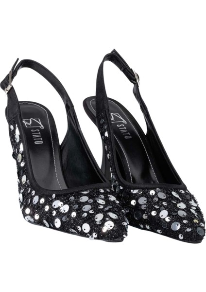 Kadın Parıltılı Topuklu Ayakkabı Siyah