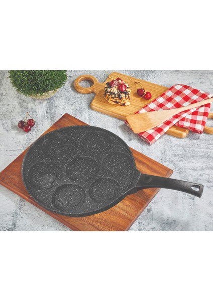 Granit Kaplama Emojili Pankek ve Krep Tavası – Yapışmaz Yüzeyli, Ergonomik Saplı, Kahvaltılık Pişirme Tavası 28 cm