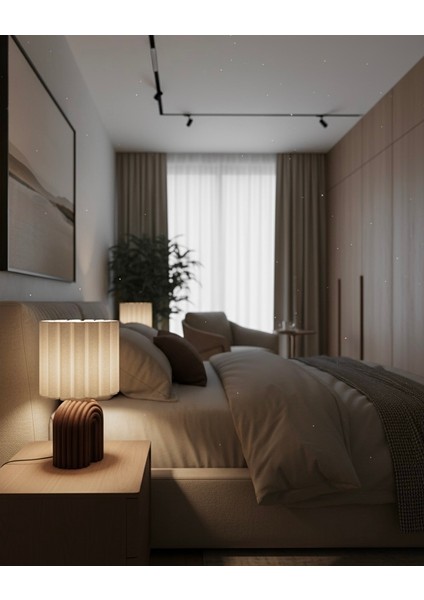 Modern Pliseli Ahşap Desen Abajur | Masa Lambası | Ev Dekorasyonu | Hediyelik Eşya modelleri