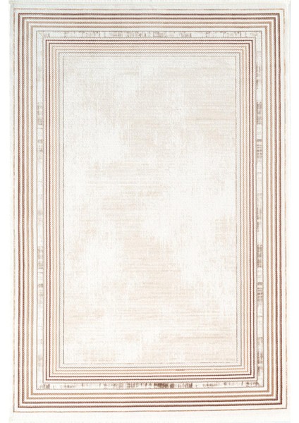 Indigo ID005T Krem Bej Klasik Çerçeveli Desen Akrilik Iplik Tozuaz Pamuk Taban Salon Mutfak Halısı