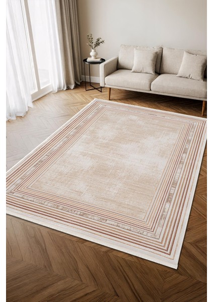 Indigo ID005T Krem Bej Klasik Çerçeveli Desen Akrilik Iplik Tozuaz Pamuk Taban Salon Mutfak Halısı fiyatları