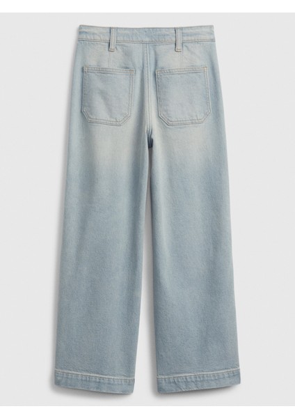 Kız Çocuk Açık Mavi High Rise Wide-Leg Ankle Jean Pantolon indirimleri