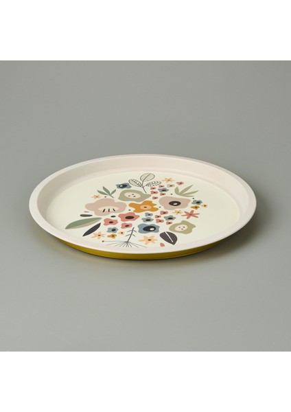 Çiçekli Metal Tepsi - Renkli - 35X35 cm