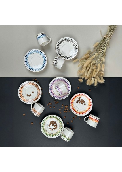 Palm Mix 12 Parça Kahve Fincan Takımı - Renkli