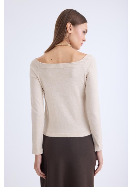 Kayık Yaka Uzun Kol Triko Bluz indirimleri