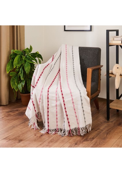 Soft Elvia Pamuklu Tv Battaniyesi - Krem - 130X170 cm