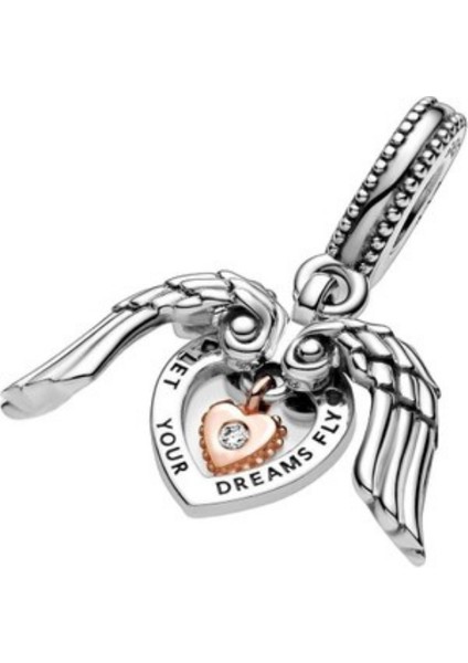 925 Ayar Gümüş Kanatlı Kalp Hayallerini Uçur Charm fiyatları