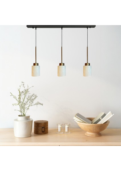 Tiny Beyaz Cam Üçlü Avize Ince Eskitme Başlık Retro Sarkıt Lamba Restoran Salon Aydınlatma