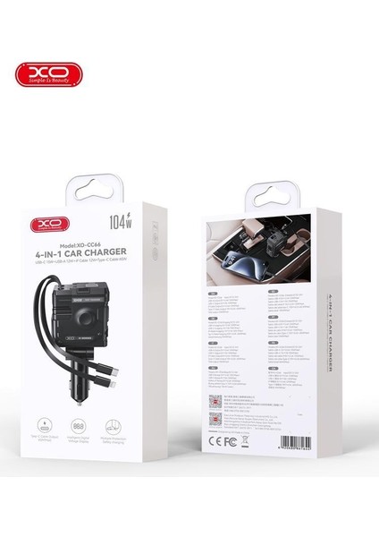 XOCC66 104W Dahili Type-C & Lightning Kablolu Usb-A & Usb-C Çıkışlı Araç Içi Çakmaklık Şarj Aleti modelleri