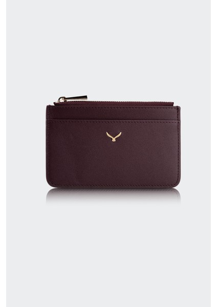 Hakiki Deri, El Yapımı, Kadın Kartlık, 5 Kart Yuvalı, 5507 Bordo