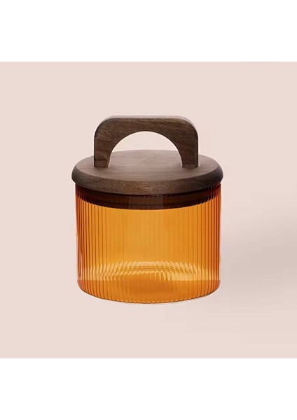 Mia Akasya Kulplu Cam Kavanoz - Amber - 350 ml