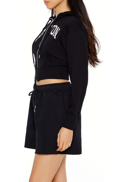 Boston Yazılı Kapüşonlu Sweatshirt