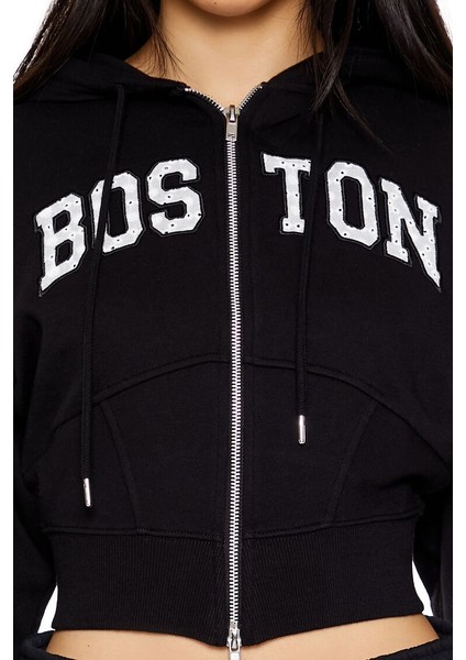 Boston Yazılı Kapüşonlu Sweatshirt indirimleri