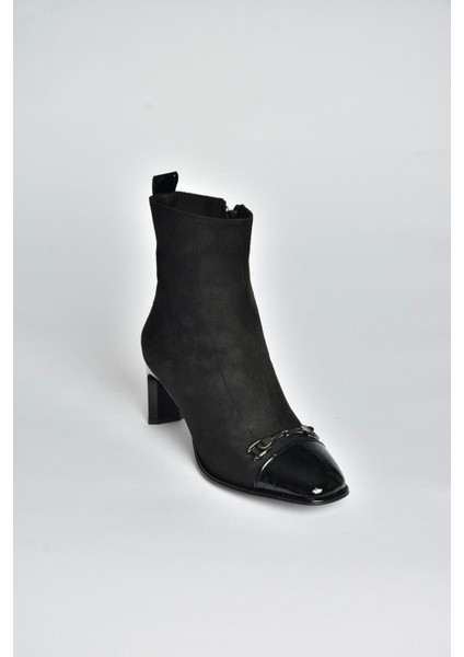 V820284602 Siyah Süet Kalın Topuklu Kadın Bot indirimleri