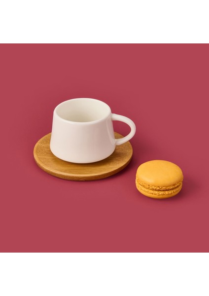 Bambu Tabaklı Fincan Seti - Açık Kahverengi / Beyaz - 90 ml fiyatları