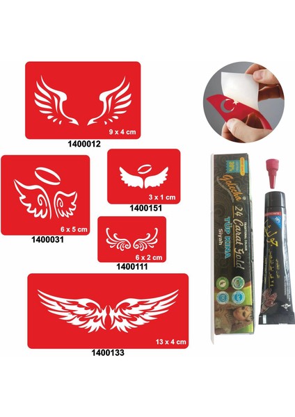 Kanat Desenleri Kına ile Geçici Dövme Yapma Seti