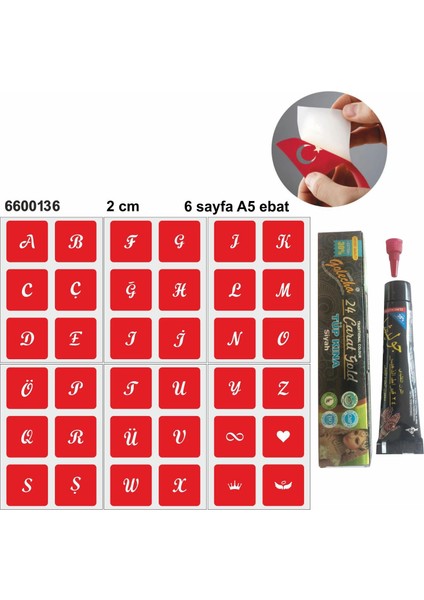 Kare Harfler Hint Kınası ile Geçici Dövme Yapma Seti