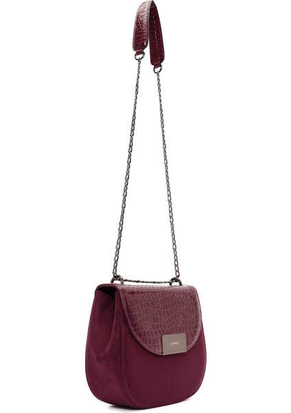 Kadın Bordo Zincir Askılı Baskılı Omuz Çantası 25WBD200714