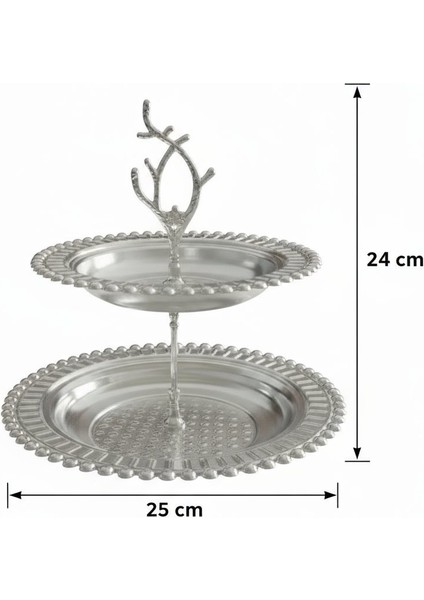 Manolya Iki Katlı Yuvarlak Gümüş Renk Servis Tepsisi fiyatları