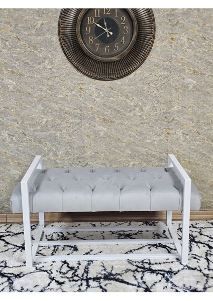 Beyaz Boyalı Metal 80 cm Puf Bench - Antre Puf - Hol Bench - Puf - Oturak - Bench Gri Renk 90 x 45 Boyut/ebat fiyatları