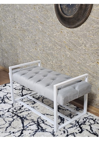 Beyaz Boyalı Metal 80 cm Puf Bench - Antre Puf - Hol Bench - Puf - Oturak - Bench Gri Renk 90 x 45 Boyut/ebat fırsatları