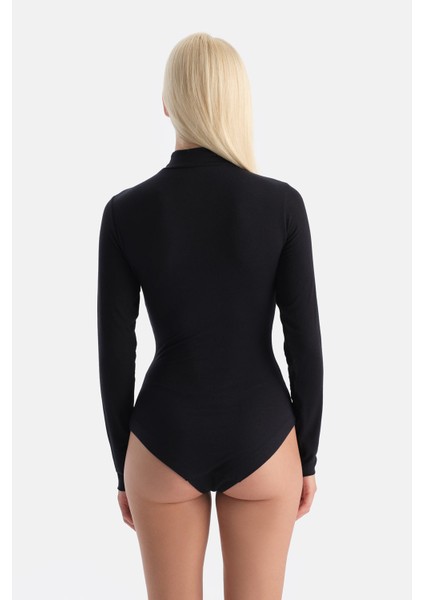 Siyah 5018KC Modal Kaşmir Uzun Kollu Balıkçı Yaka Bodysuıt fiyatları