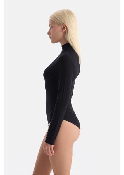 Siyah 5018KC Modal Kaşmir Uzun Kollu Balıkçı Yaka Bodysuıt modelleri