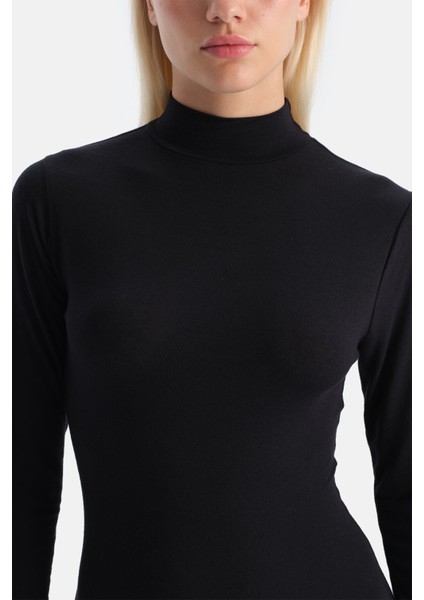 Siyah 5018KC Modal Kaşmir Uzun Kollu Balıkçı Yaka Bodysuıt indirimleri