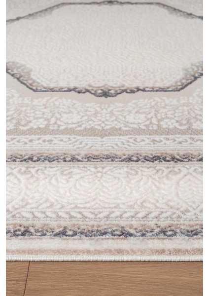 Indigo ID001M Krem Mavi Klasik Çerçeveli Desen Akrilik Iplik Tozuaz Pamuk Taban Salon Mutfak Halısı modelleri