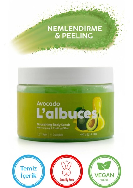 Avocado Body Scrub 400GR – Vegan, Temiz Içerikli, Avokado Kokulu Pürüzsüz Cilt Bakımı