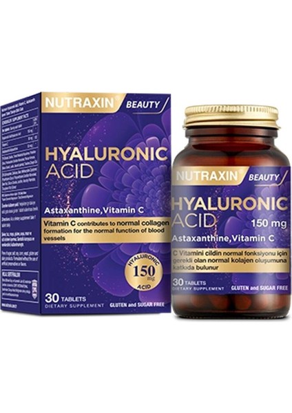 Beauty Hyaluronic Acid 30 Tablet Hyaluronik Asit, Vitamin C, Astaksantin Içeren Takviye Edici Gıda