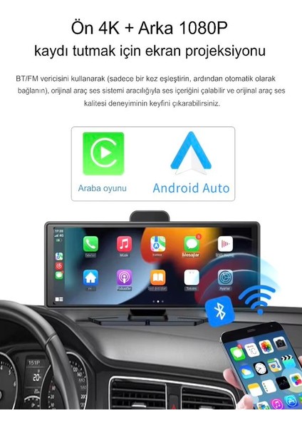 Wi-Fi Carplay Android 10.26" 4K Çift Kamera Fm Radyolu Araç Multimedya Ekranı Tak Çalıştır fırsatları