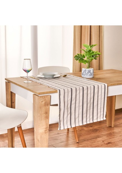 Soft Herringbone Runner - Ekru / Lacivert - 50X130 cm