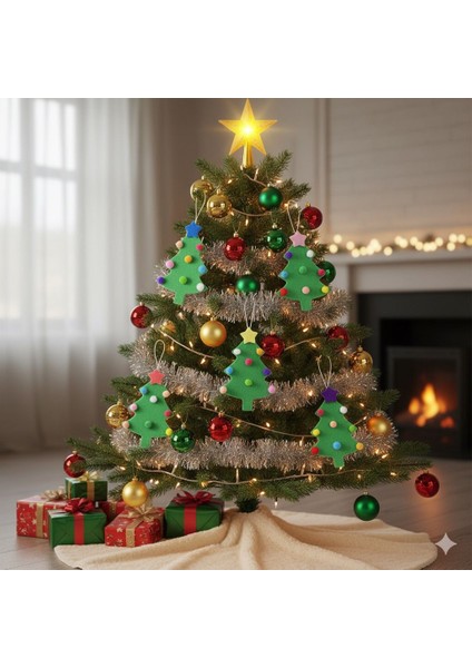El Yapımı Yılbaşı Ağacı Süsü, Çam Ağacı Süsü, Noel Ağacı Süsü, 5'li Keçe Ponponlu Çam fiyatları