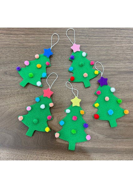 El Yapımı Yılbaşı Ağacı Süsü, Çam Ağacı Süsü, Noel Ağacı Süsü, 5'li Keçe Ponponlu Çam fırsatları