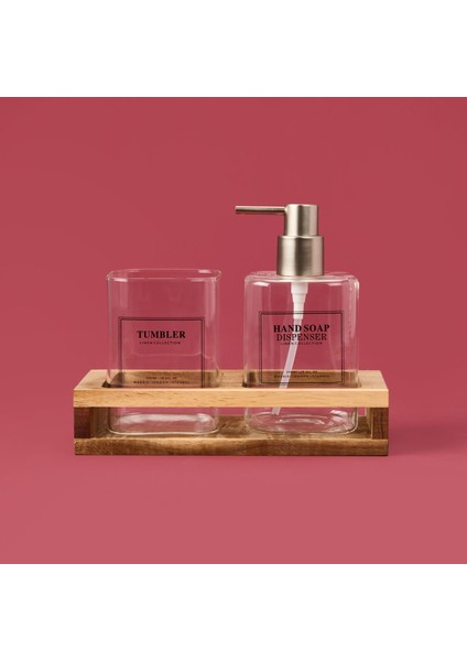 Cam 2'li Kare Sıvı Sabunluk Seti - Şeffaf / Siyah