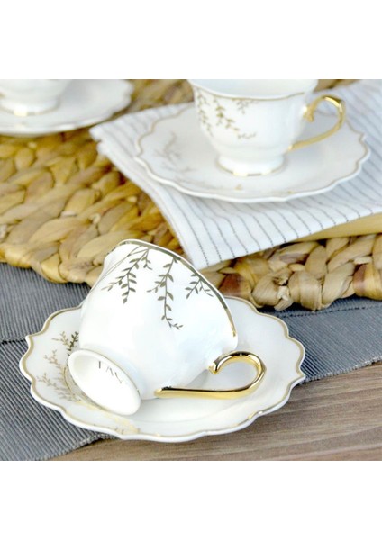 Valeria Porselen 6'lı Kahve Fincanı - Beyaz / Altın fiyatları
