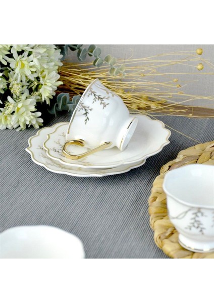 Valeria Porselen 6'lı Kahve Fincanı - Beyaz / Altın modelleri