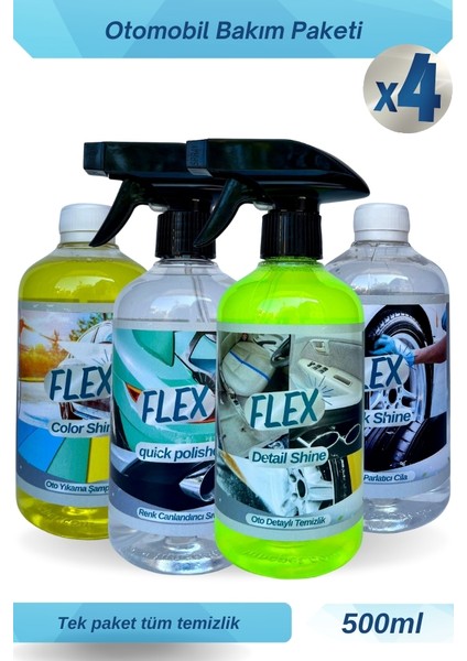 Otomobil Temizleme Seti 500ML (Lastik Parlatıcı-Sıvı Wax-Şampuan-Detay Spreyi) 4 Adet