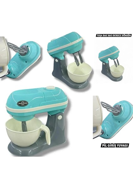 Kutulu Işıklı Pilli Büyük Mikser Kız Erkek Çocuk Oyuncak Eğitici Oyuncaklar Turkuaz Mavi Renk fiyatları