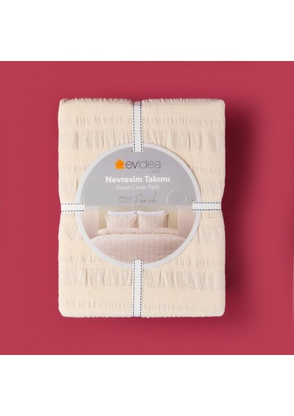 Soft Raye Çift Kişilik Nevresim Takımı - Krem