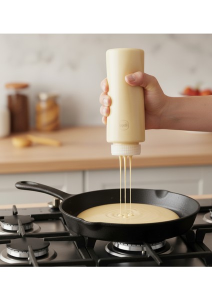 3 Ağızlı Sos ve Yağ Dökme Şişesi – 800 ml Şeffaf Pankek Hamur Kabı, Sızdırmaz Sosluk
