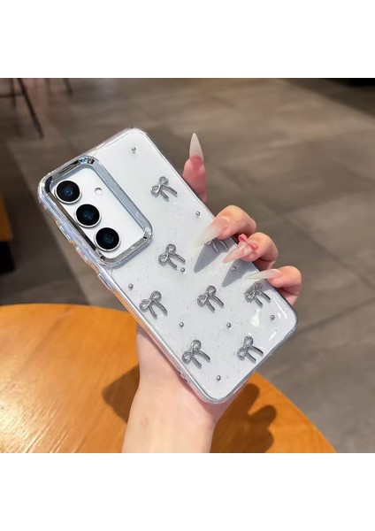 Samsung Galaxy S25 Fe Uyumlu Parlak Şeffaf Silikon Kılıf Metal Desenli, Darbe Emici, Koruma